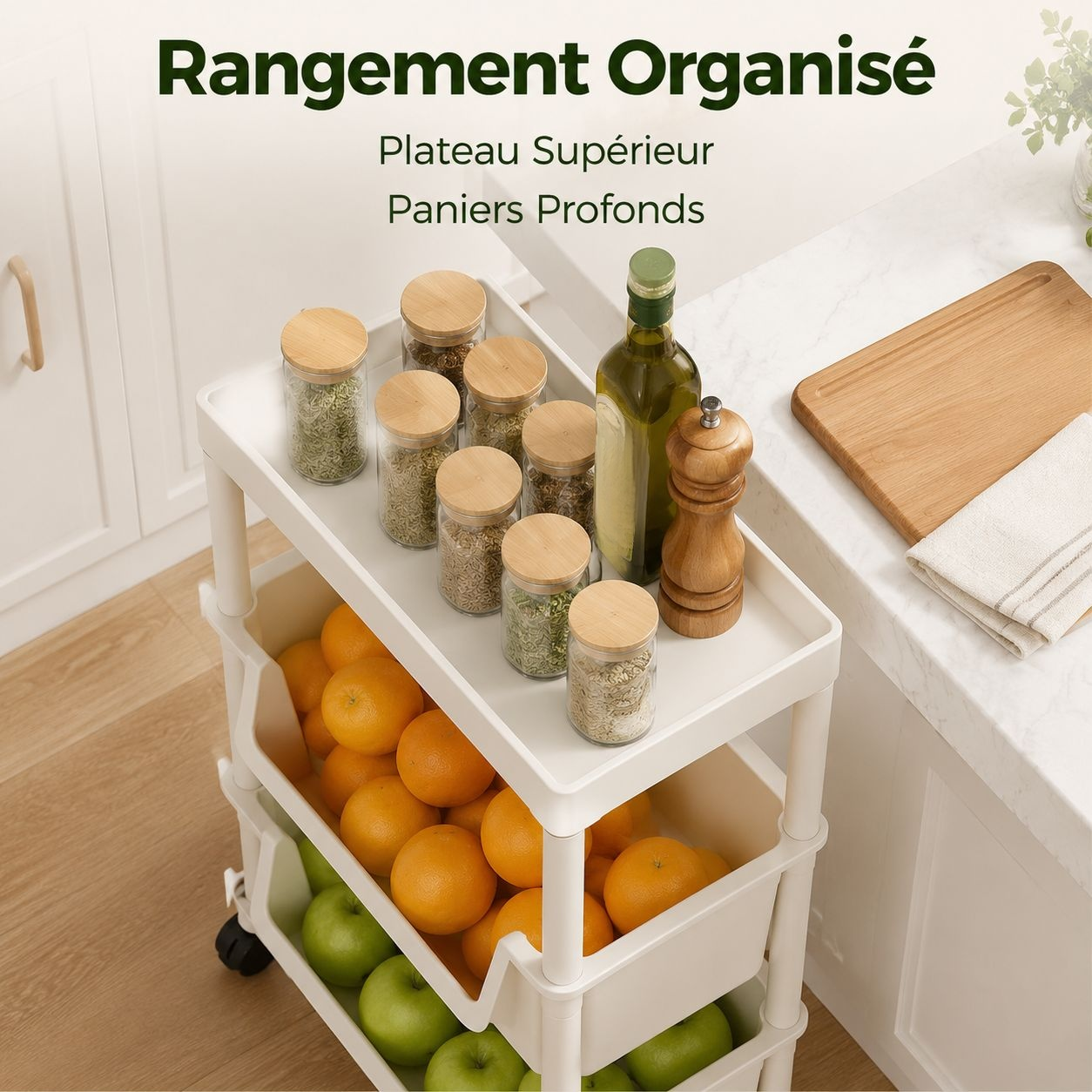 Desserte de rangement de cuisine à roulettes