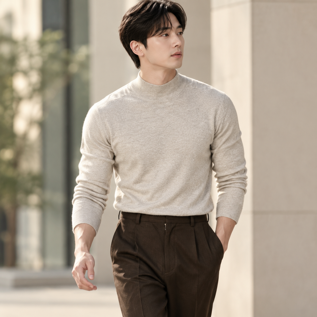 보온성과 스타일을 겸비한 반목 슬림핏 남성 니트