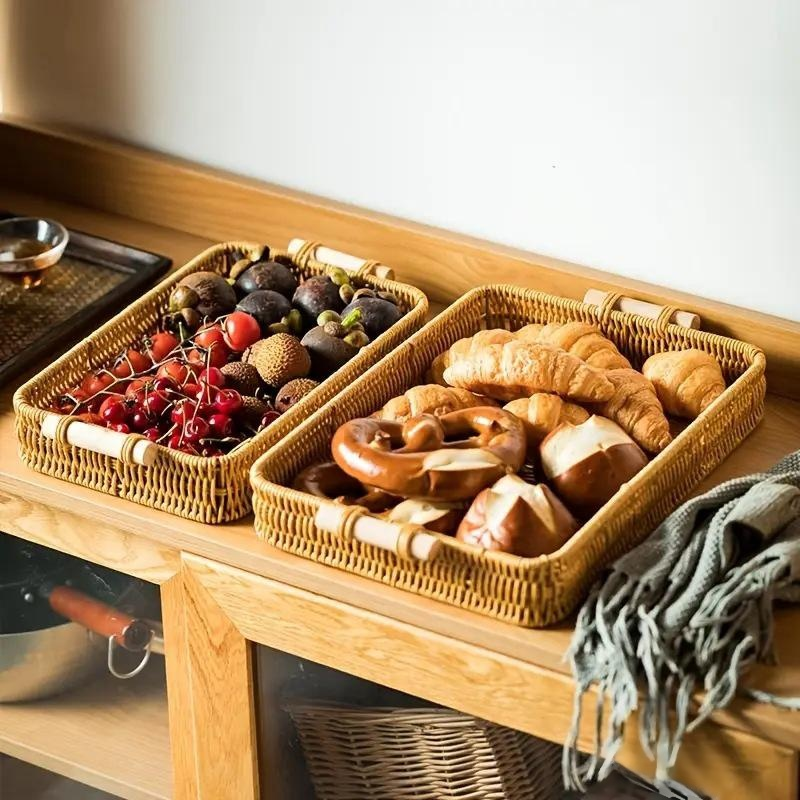 수공예 라탄 스타일 다용도 수납 바구니 트레이