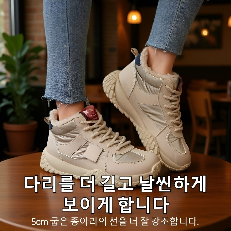 여성용 키높이 면화 기모 스니커즈 부츠