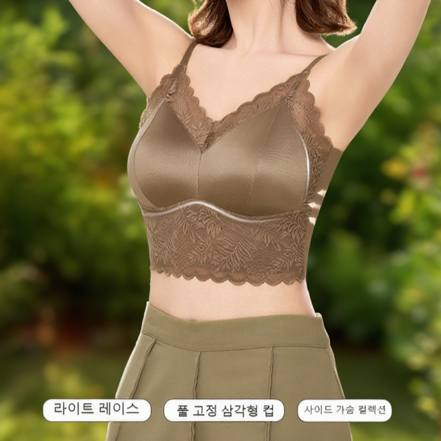 섹시 새틴 브이넥 레이스 브라 푸시업 나시 전면 이미지