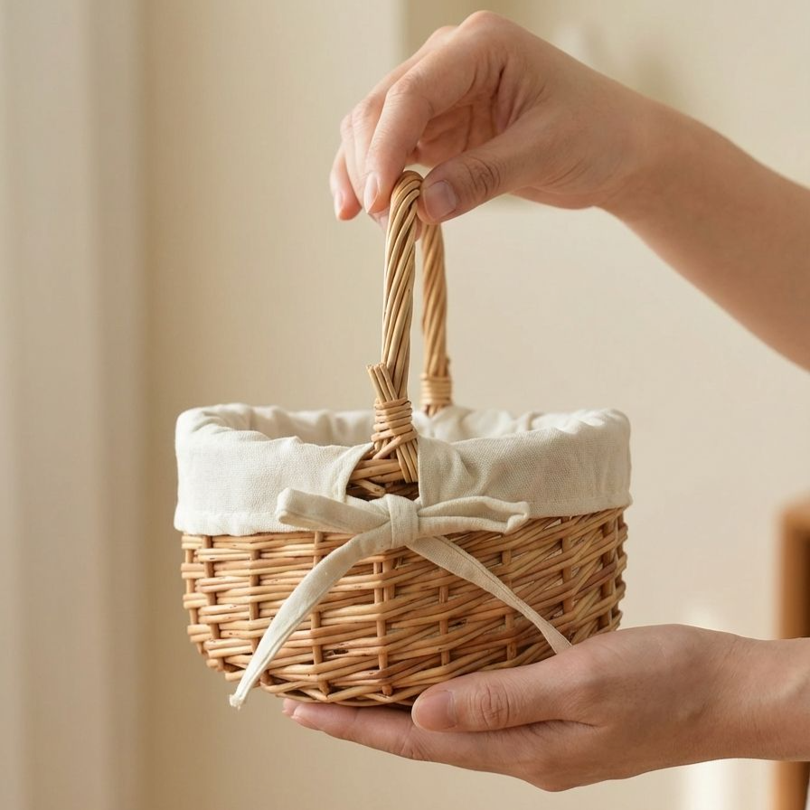 手持ちの籐製バスケット