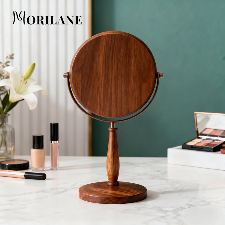 รายละเอียดขอบไม้ของกระจกทรงกลม