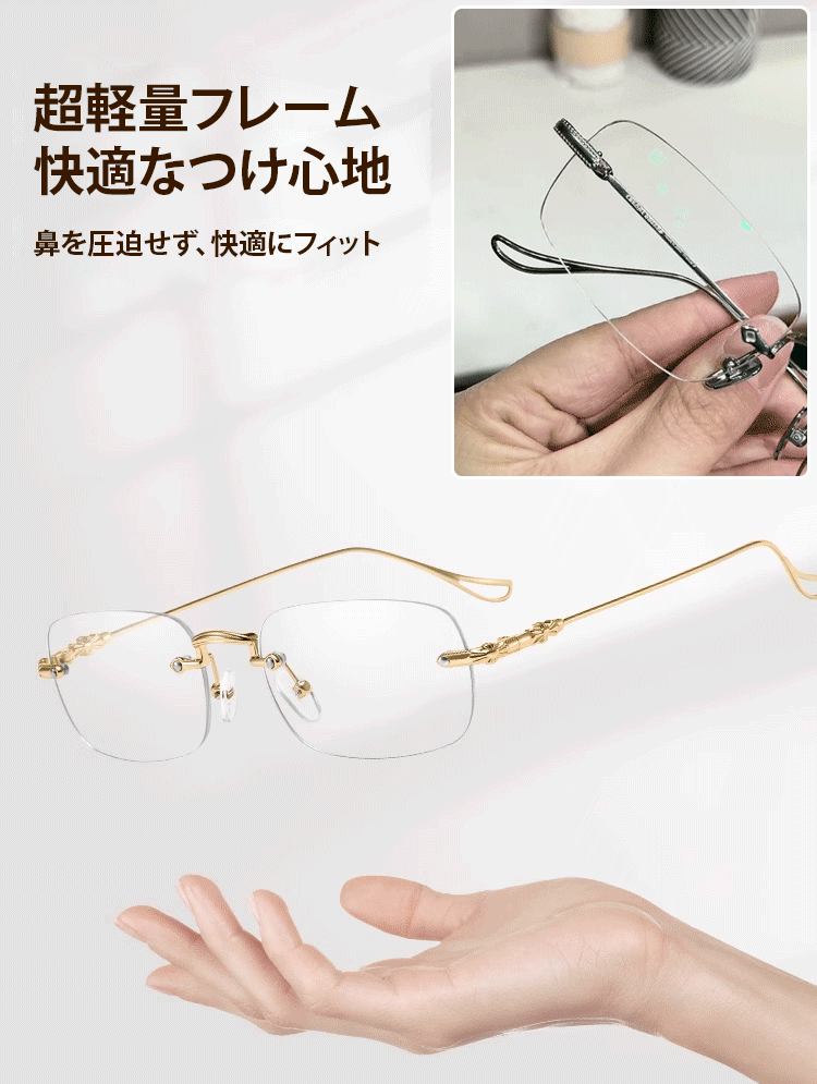 スマート自動ピント調節老眼鏡 | 遠近両用・度数合わせ不要 | ブルーライト・紫外線カット | わずか14g・超軽量チタン 