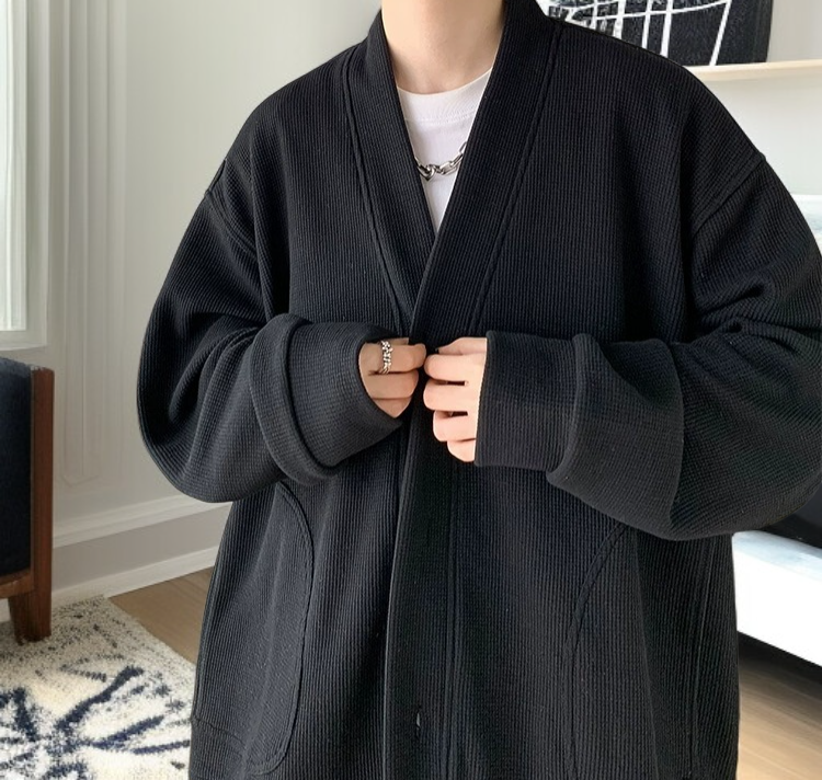 Vネックアメリカンスタイルのカーディガン着用イメージ