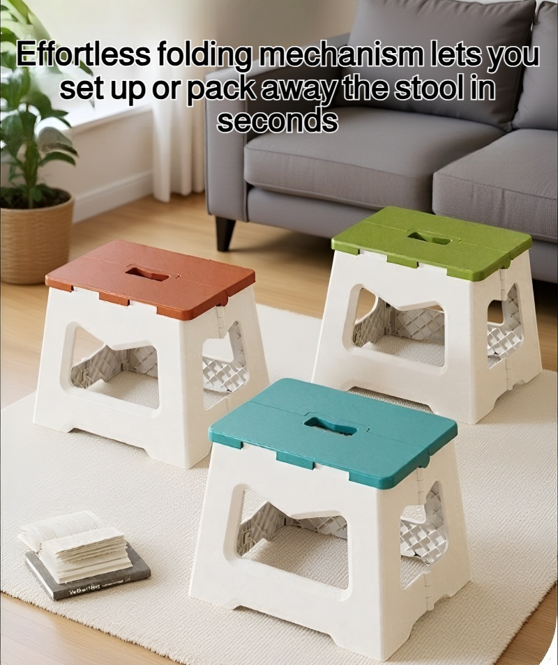 Hand-held folding stool in compact folded position