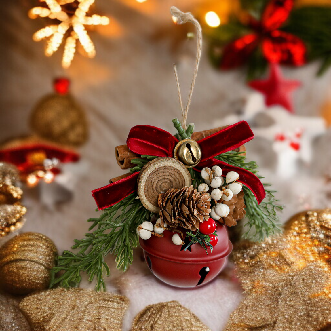 문에 달린 솔방울 리본 크리스마스 소품