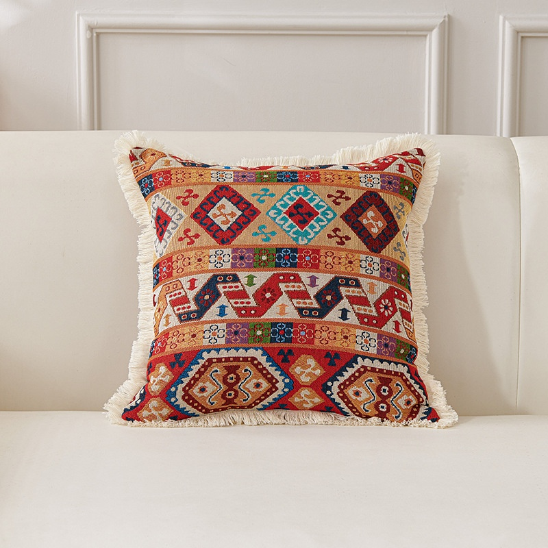 Coussin décoratif rétro en coton et lin