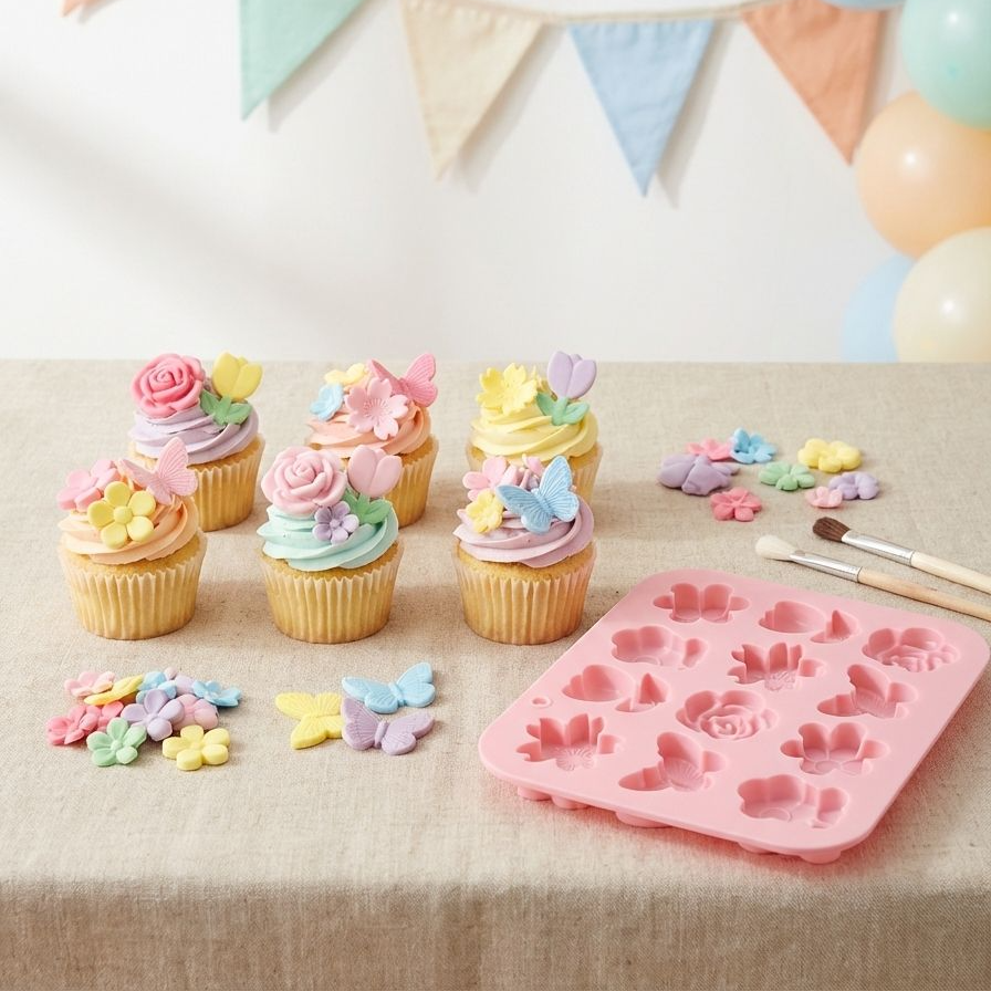 Leicht zu reinigende Silikon-Backform mit Blumen- und Schmetterlingsdesign