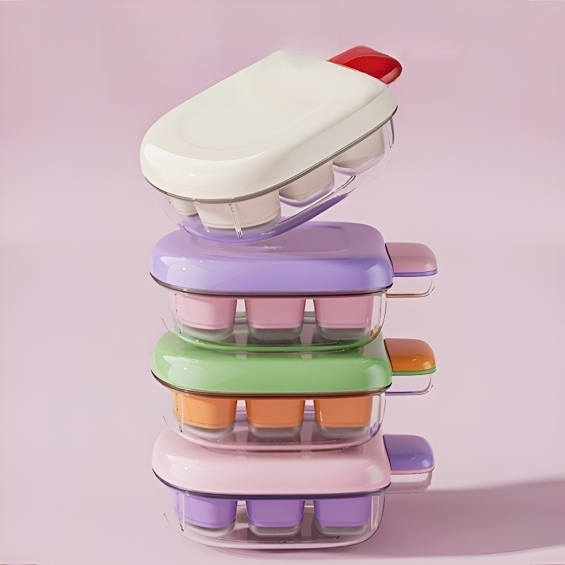 แม่พิมพ์น้ำแข็งแบบกดมือ เกรดอาหาร พร้อมฝา