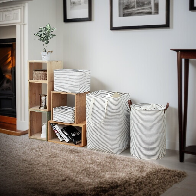 스트라이프 라지 세탁 바구니 접이식 수납 가방 옷 수납 바구니 더러운 옷 바구니 패브릭 세탁 바구니
