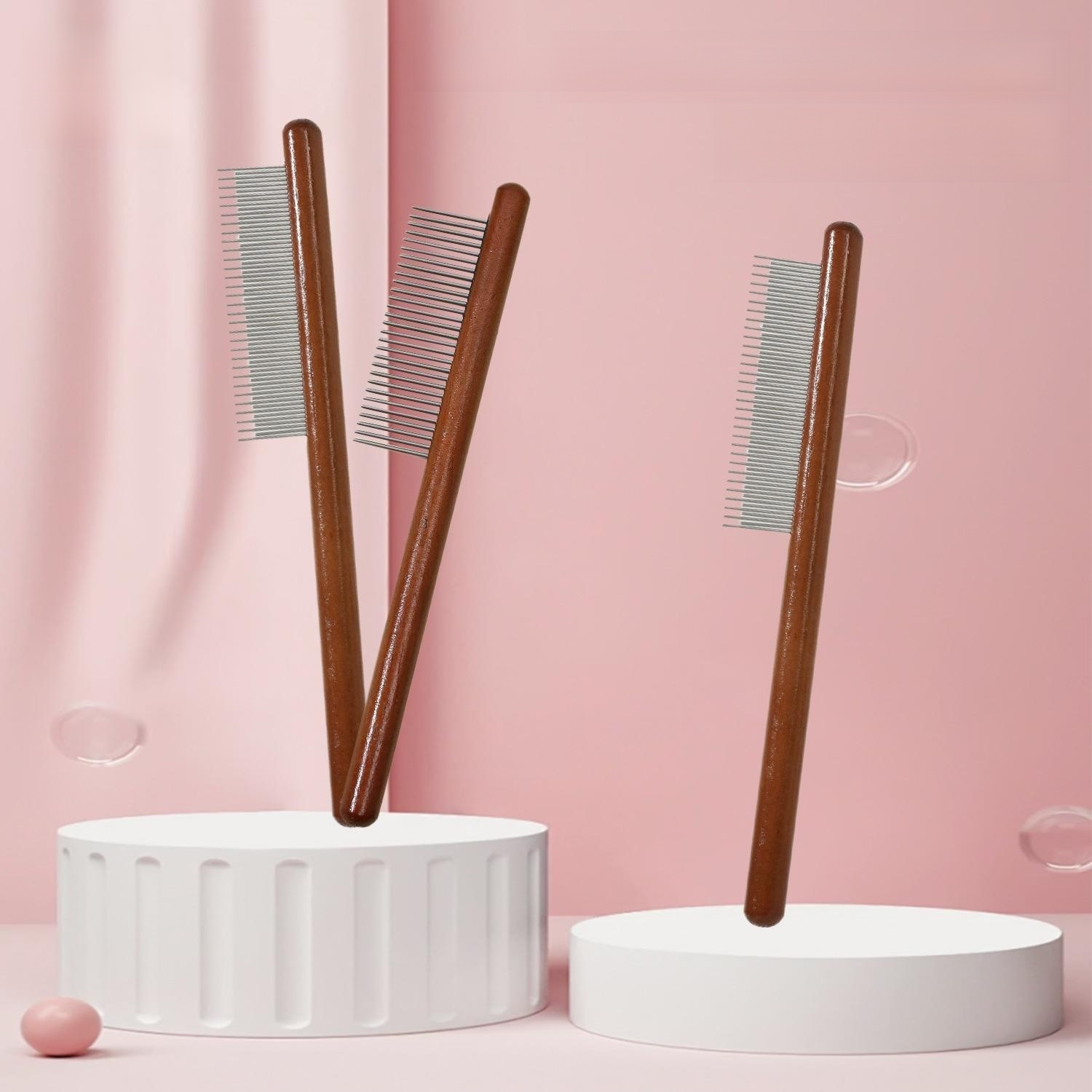 Pet Grooming Comb with Solid Wood Handle