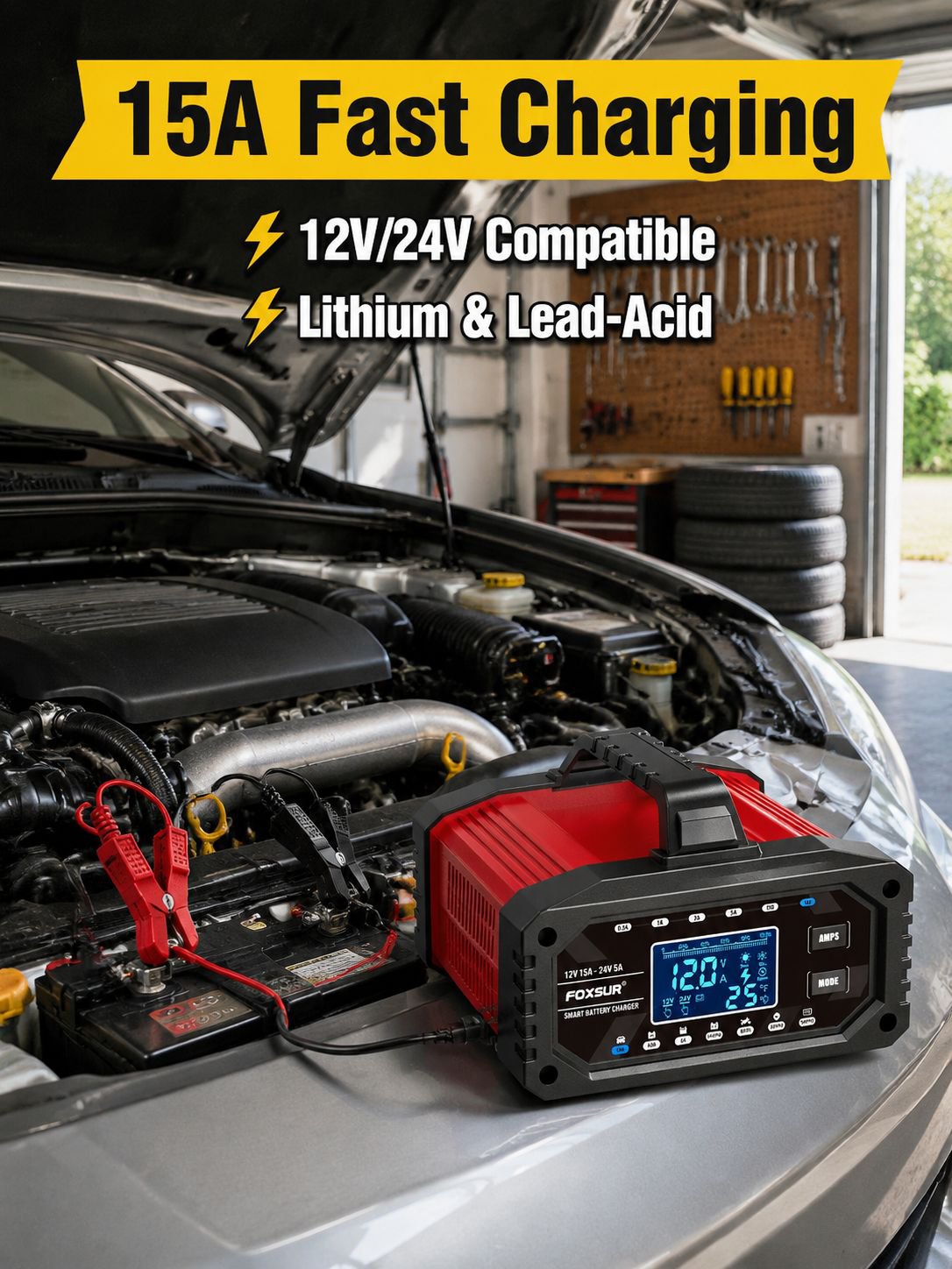 Portable lead-acid lithium iron phosphate charger for cars, ships, and motorcycles with adjustable c