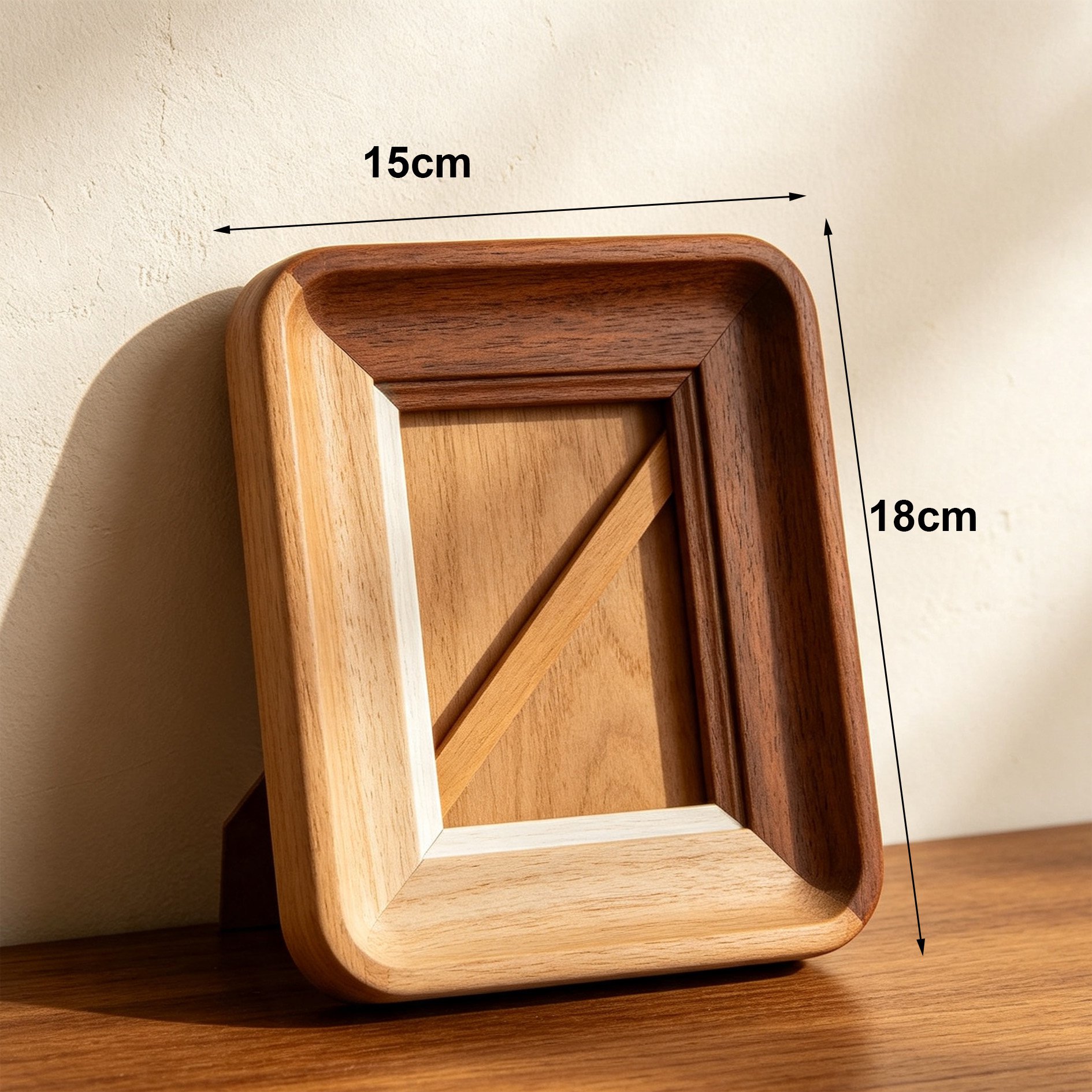 Solid wood two-tone photo frames set of 5 on white background