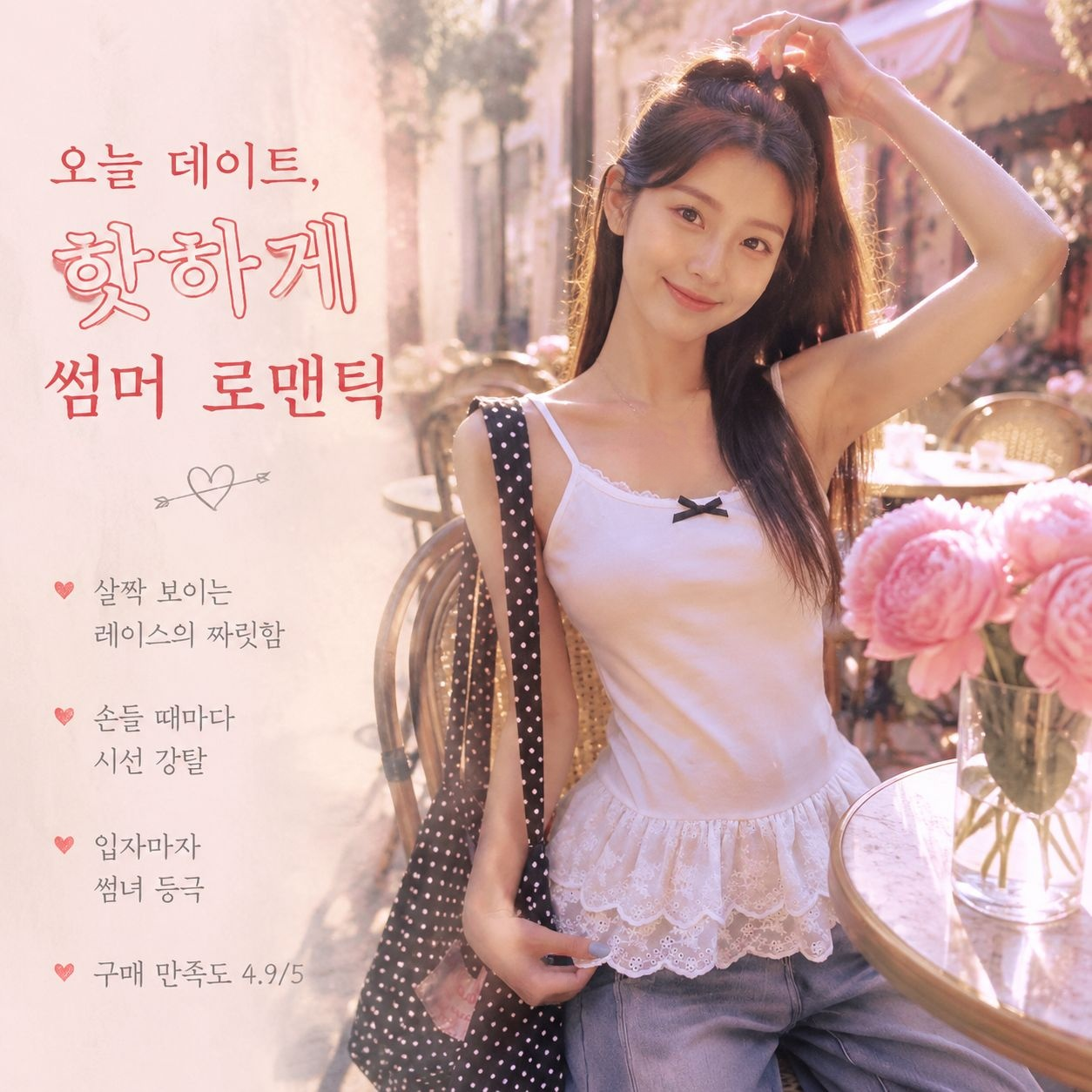 봄 레이스 트림 헴 리본 조끼, 소녀감성 트렌디 이너 탑