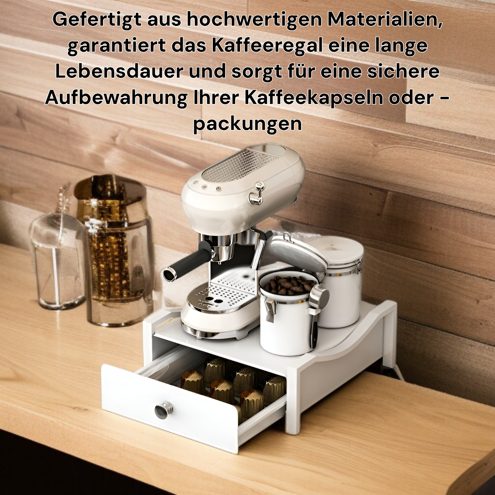 Kaffeeregal aus Holz für stilvolle Kaffeeaufbewahrung