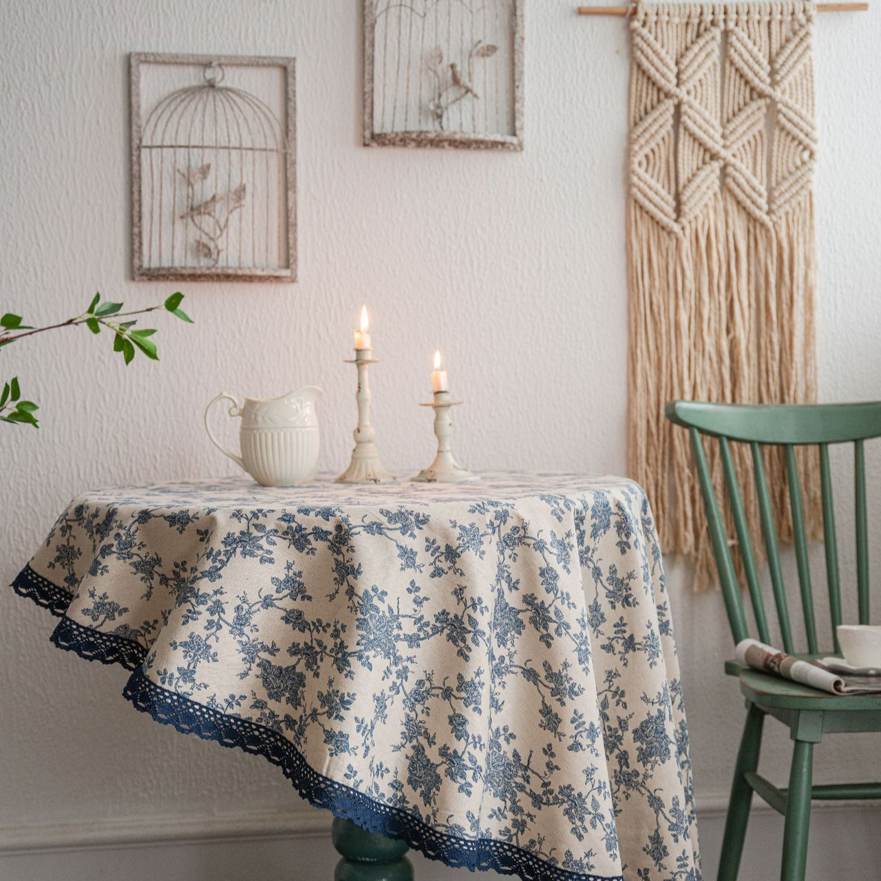 藍玫瑰印花桌布