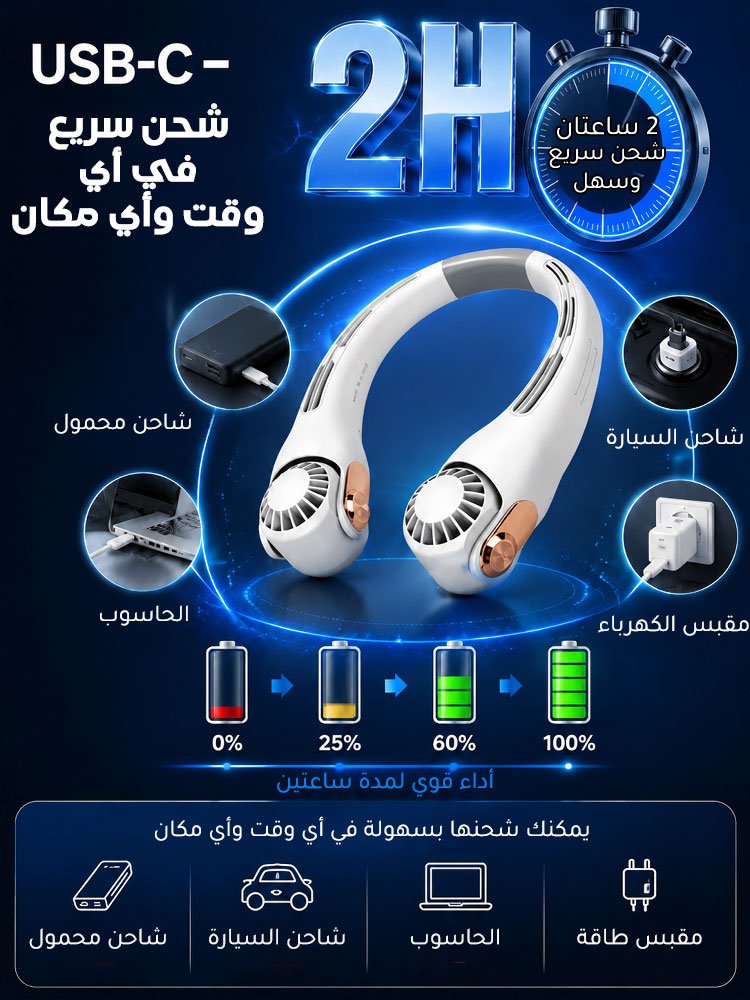 مروحة رقبة محمولة بتبريد محيطي 360 درجة 