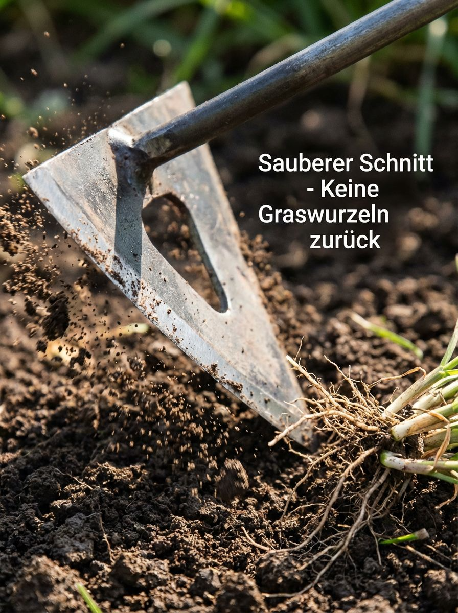Unkrauthacke neben blühenden Beeten