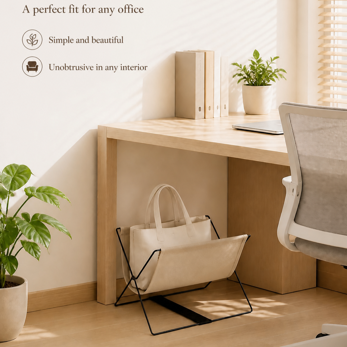 Foldable office bag storage rack, under-desk blanket and umbrella holder
