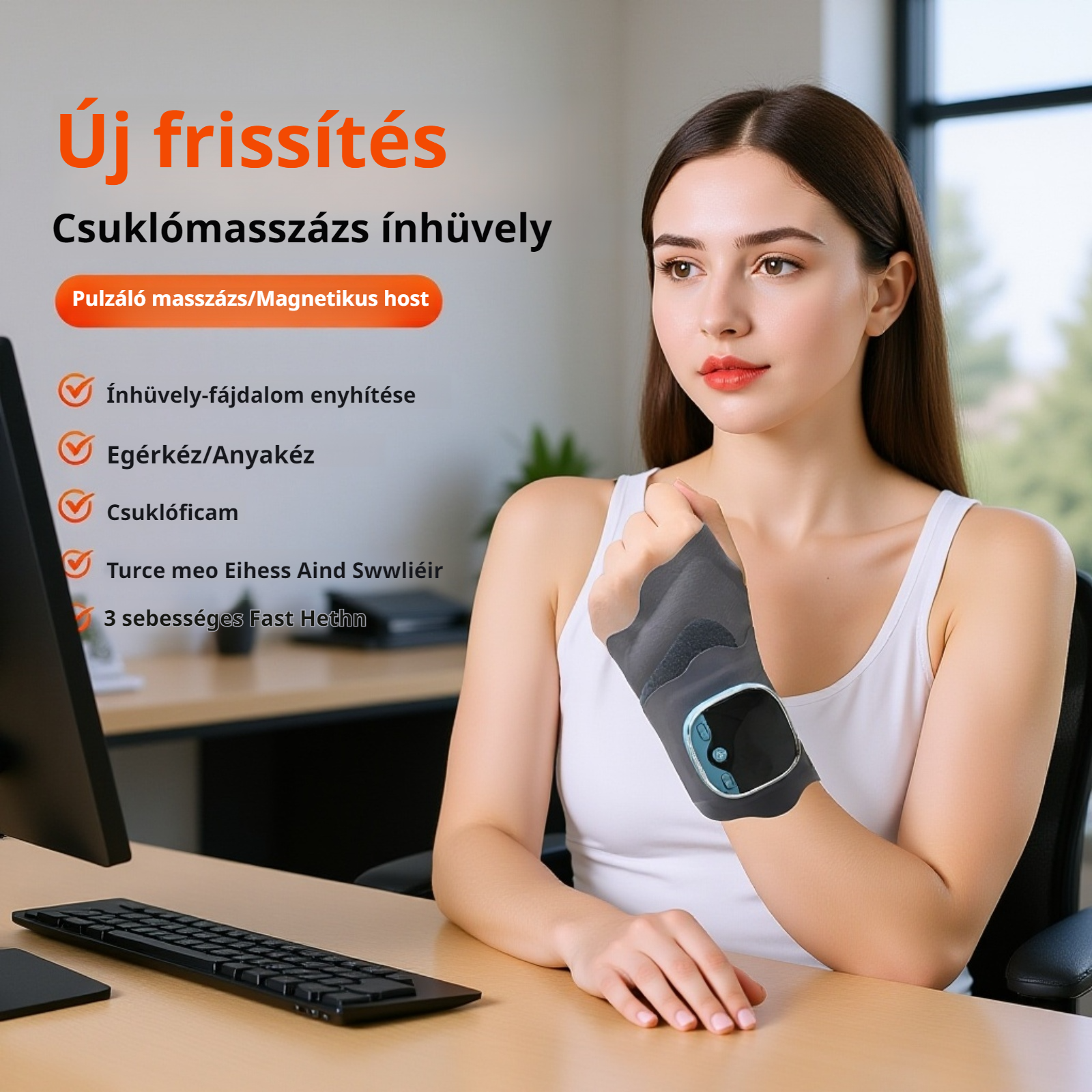 Elektromos csuklómelegítő és masszírozó, ínhüvelygyulladás elleni eszköz