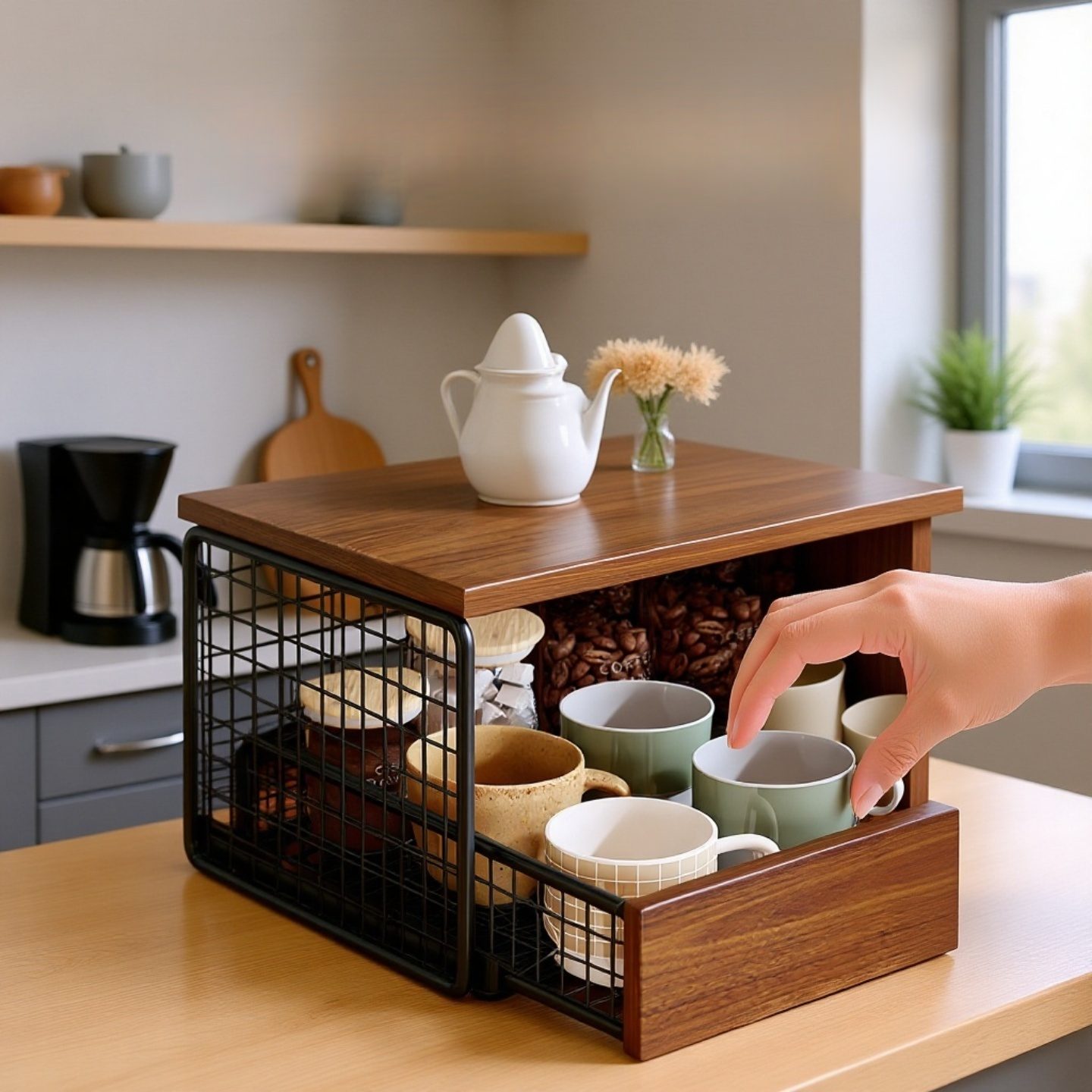 高品質素材のコーヒーマシン用収納ラック