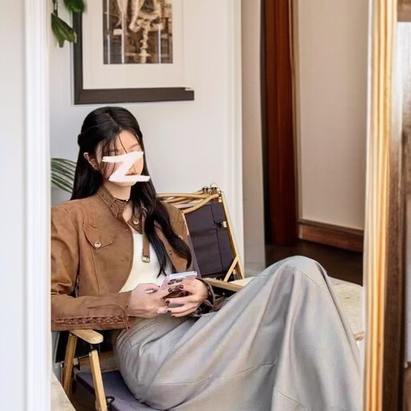 여자 쇼트 브라운 라이더 코트