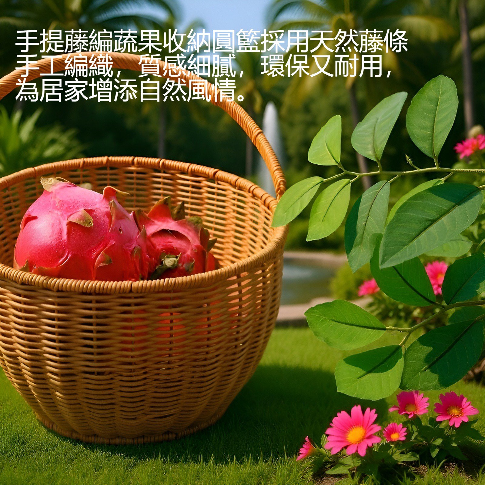 手提藤編蔬果收納圓籃