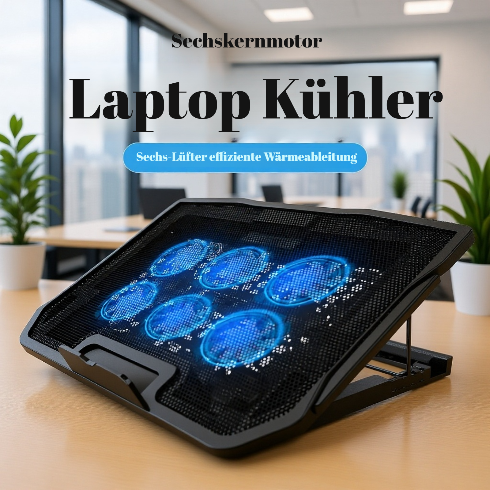 Notebook Kühler Basis Gaming mit 6 Lüftern Frontansicht