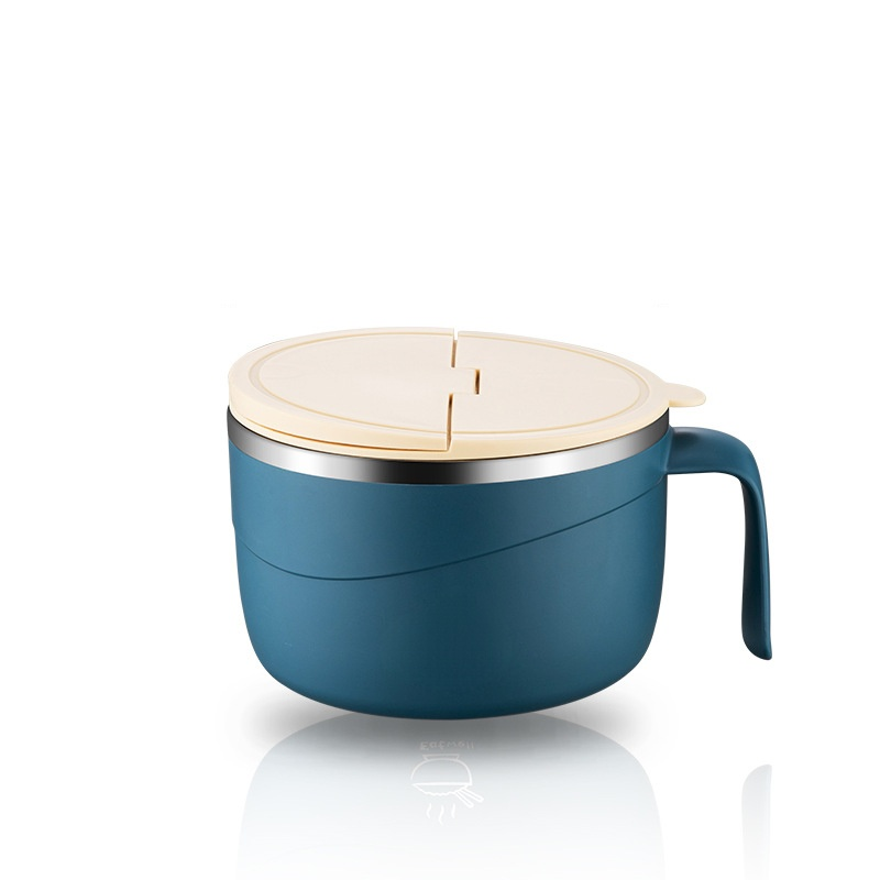 Bol de fideos aislado con tapa de acero inoxidable