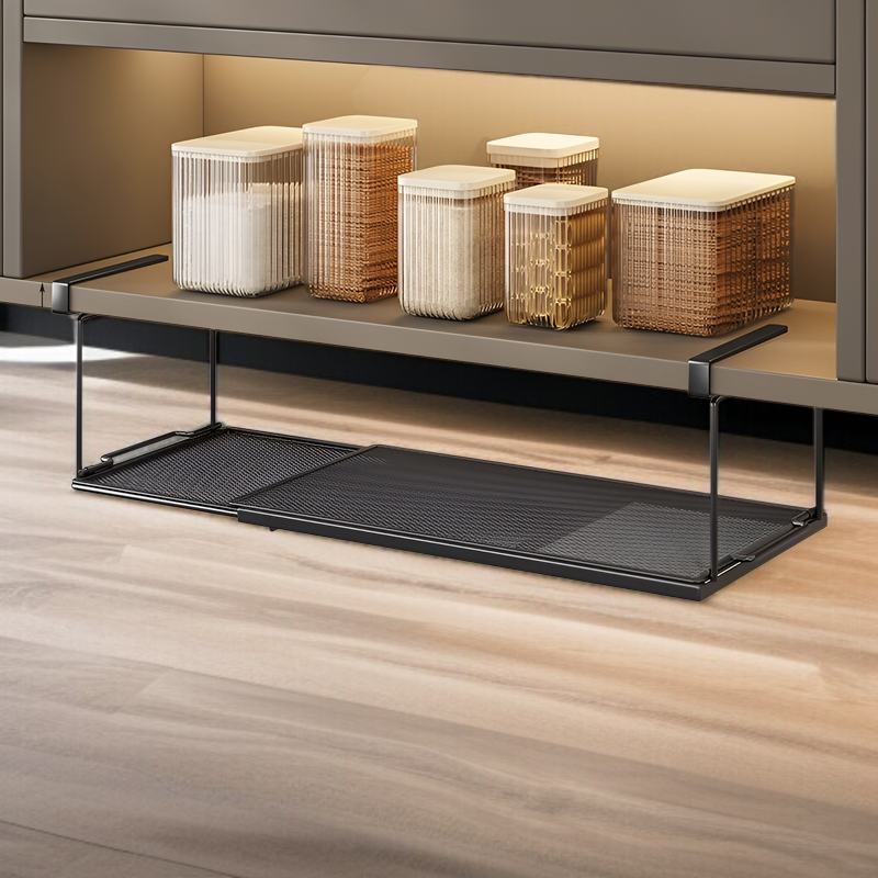 キャビネット下吊り下げラック 吊り下げキャビネット キッチンラック キャビネット下 引き込み式 調味料 ラップ収納 吊り下げバスケット バスケット