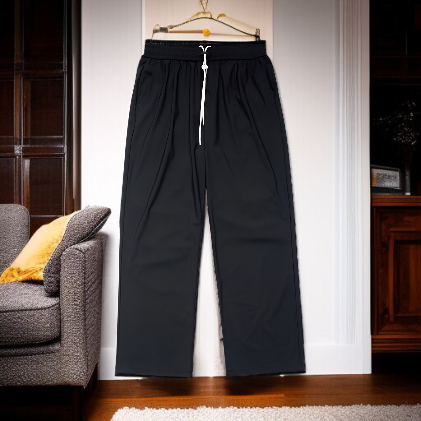 チェック柄速乾空調パンツ高弾性クールパンツゆったりスポーツカジュアルストレートパンツ男女兼用2025春夏新作パンツ