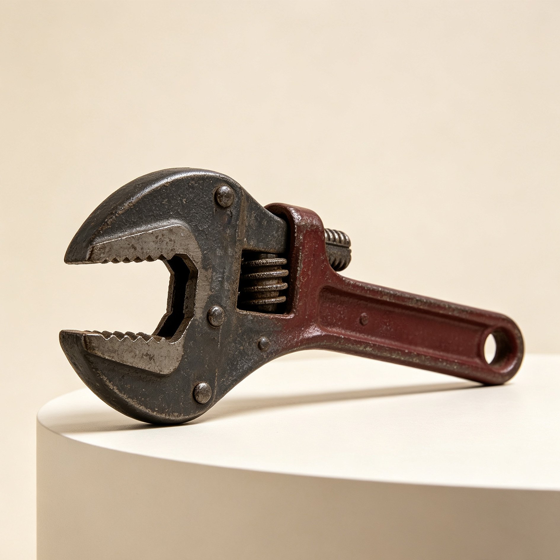 Vintage style adjustable spanner with red handle