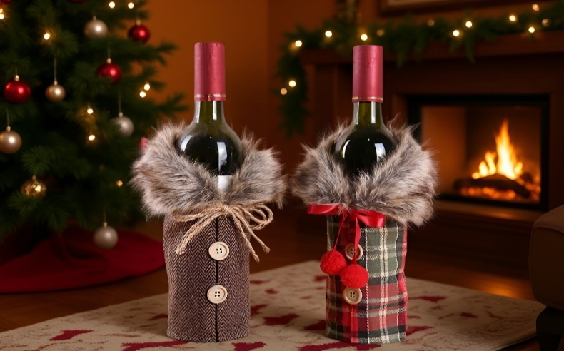 هدايا عيد الميلاد مع زينة زجاجة النبيذ