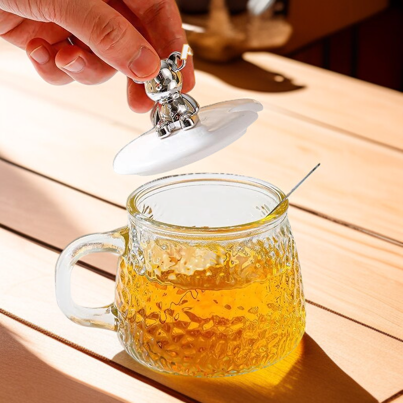 고급 곰돌이 머그컵 사무실 커피컵 물컵 유리 손잡이 꽃차컵