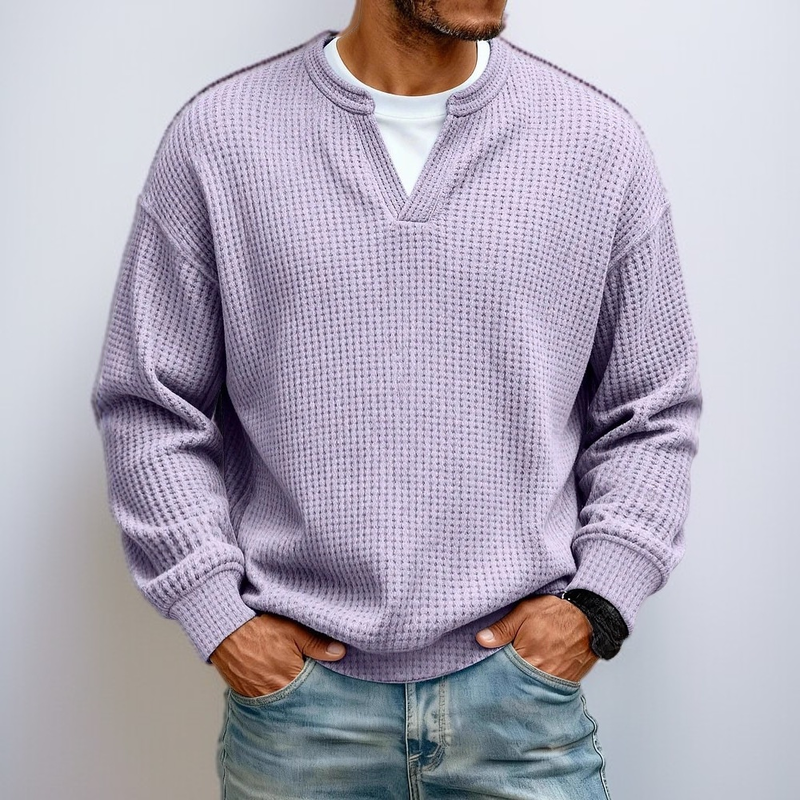 長袖Tシャツ、シンプルなワッフル柄、メンズ服