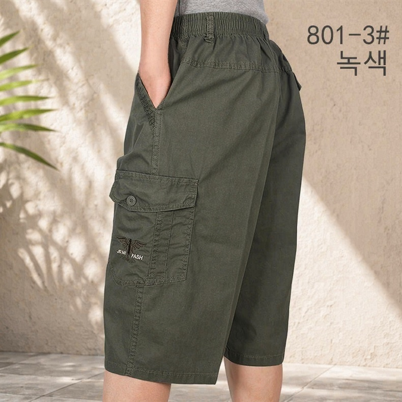 여름용 넉넉한 남성 바지 허리밴드 디테일