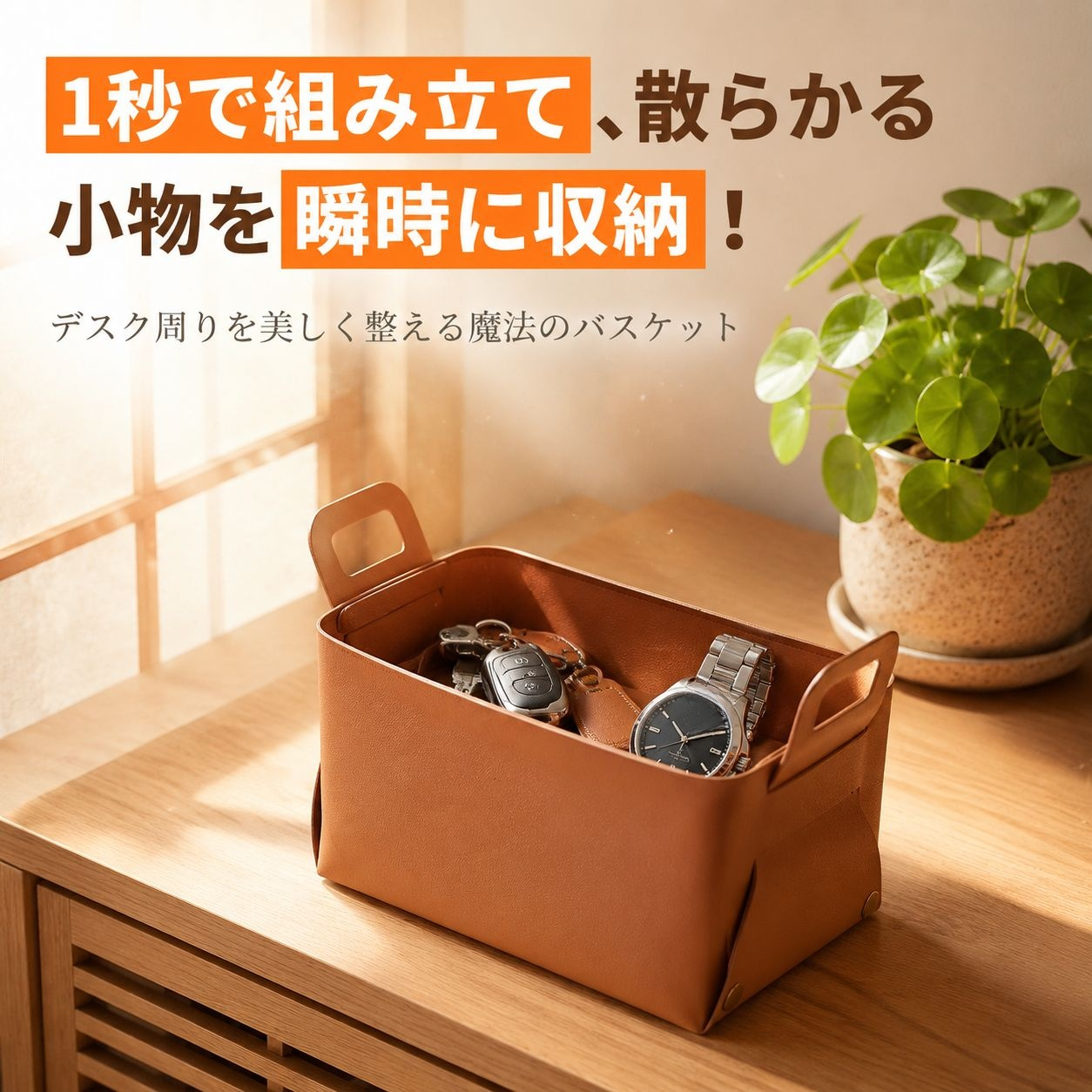 多機能折りたたみ人工皮革メイク収納バスケット
