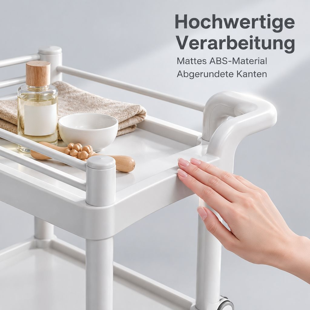 Rollwagen mit Ablageflächen zur übersichtlichen Aufbewahrung von Pflegeprodukten