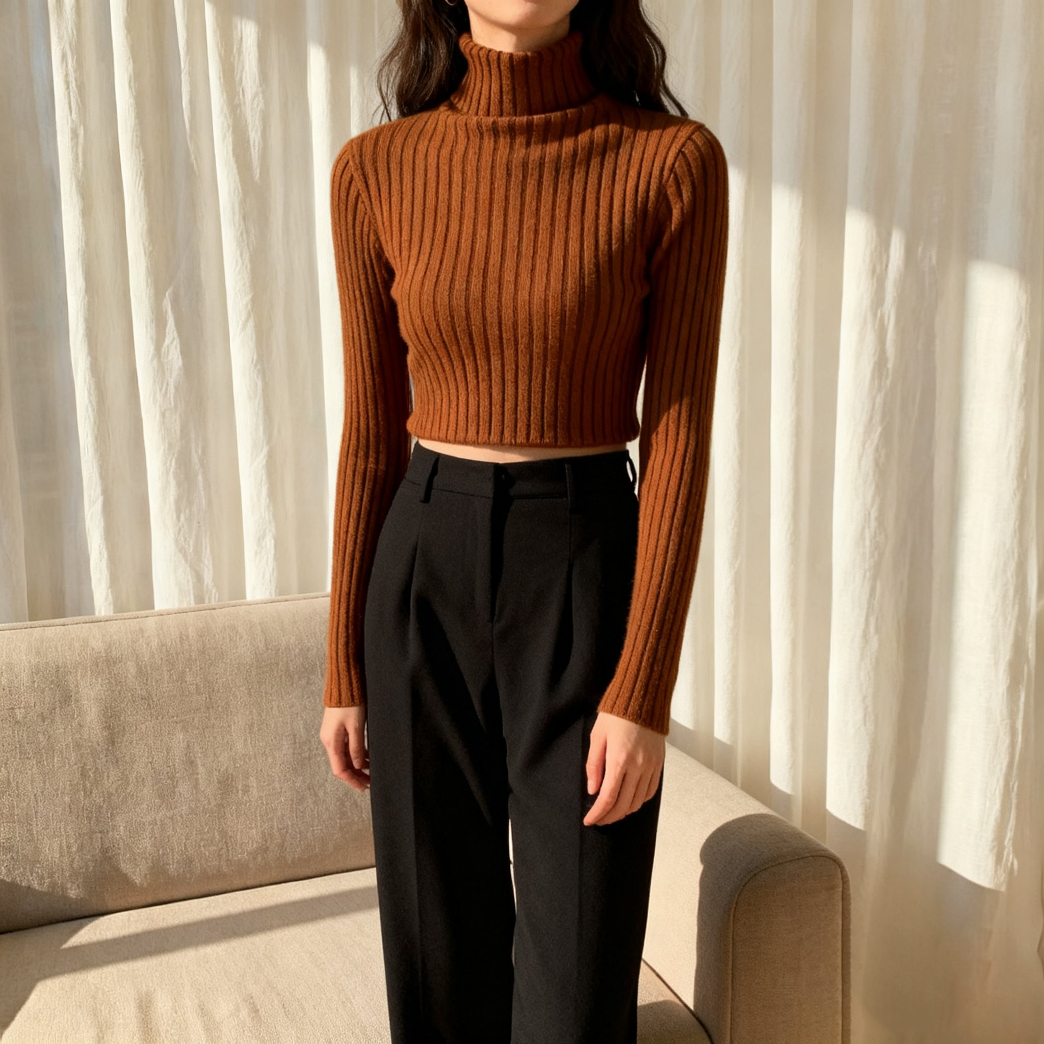 ショート丈ハイネックセーター