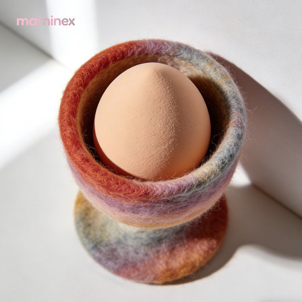 Detalle de la textura de fieltro en bandeja japonesa para huevos