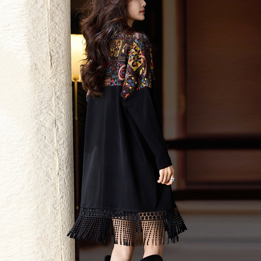 패션 슬림핏 배색 프린지 숄 가디건 아우터