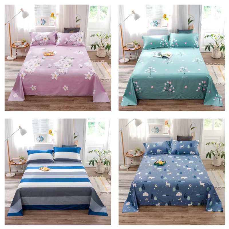 순면 퀸사이즈 침대 시트 3-in-1 세트 (시트+베개)