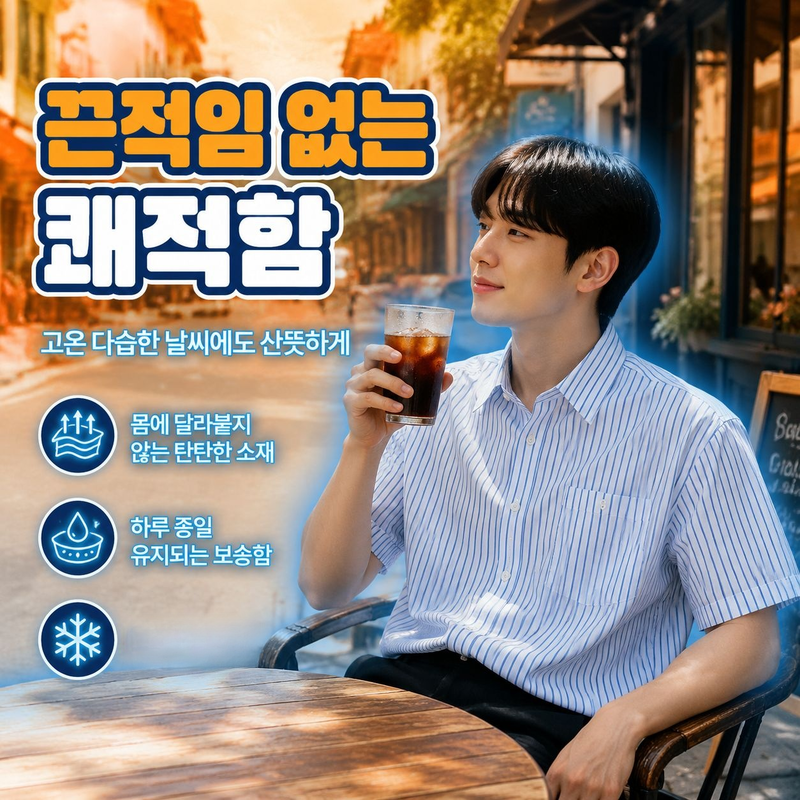 남성 미니멀 블루 스트라이프 셔츠