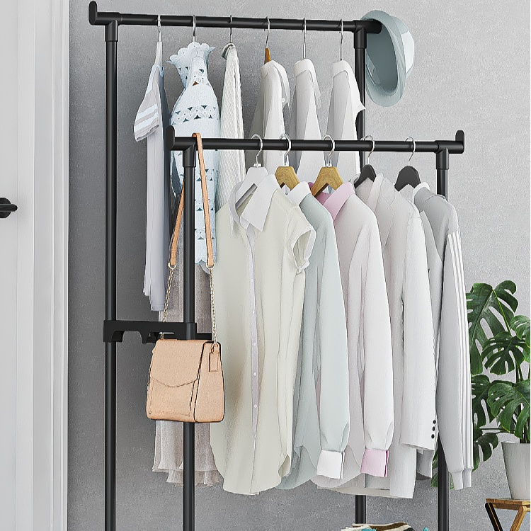 Freistehendes Garderobenregal mit Doppelstange und Schuhablage