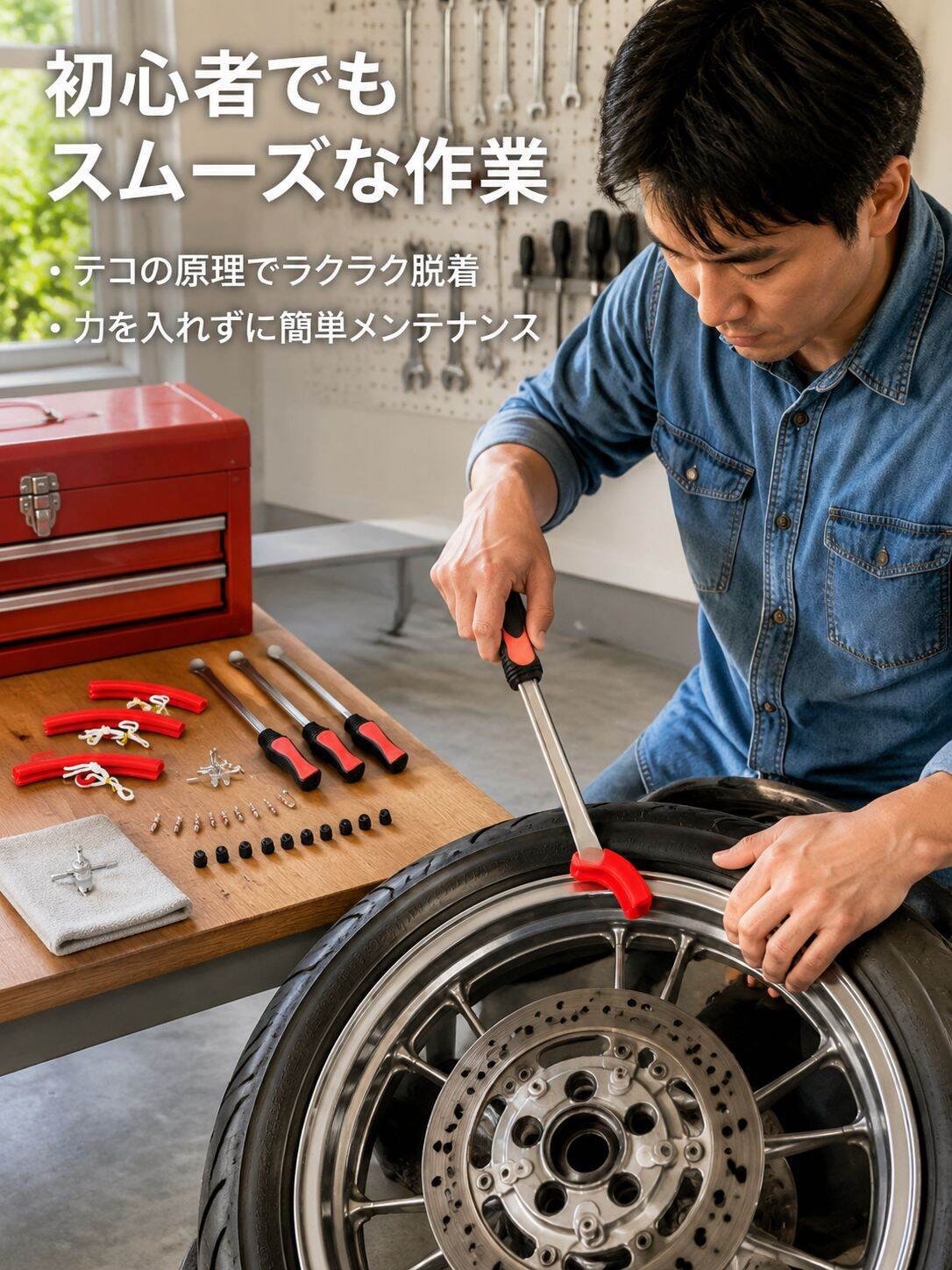 タイヤ脱着工具セット・レバー・リムプロテクター付き