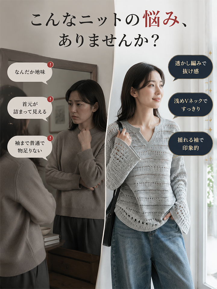【2026秋新作】Monolly 透かし編みニット | 季節の変わり目・上質感・洗練デザイン