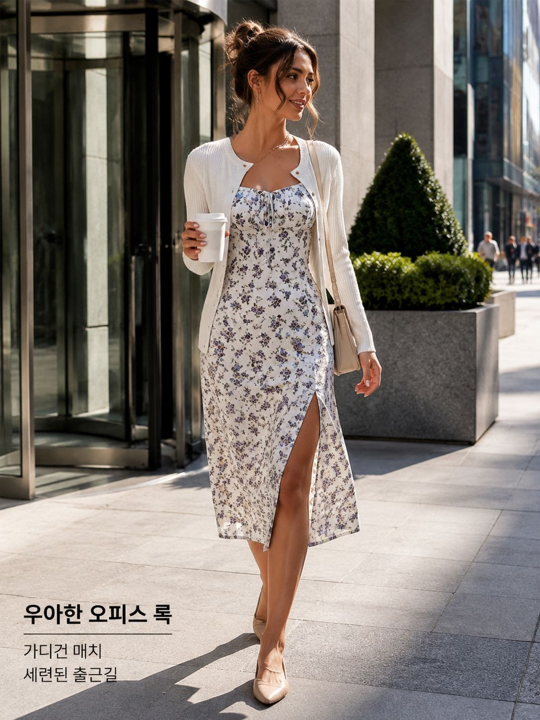 출근룩 플라워 슬릿 원피스