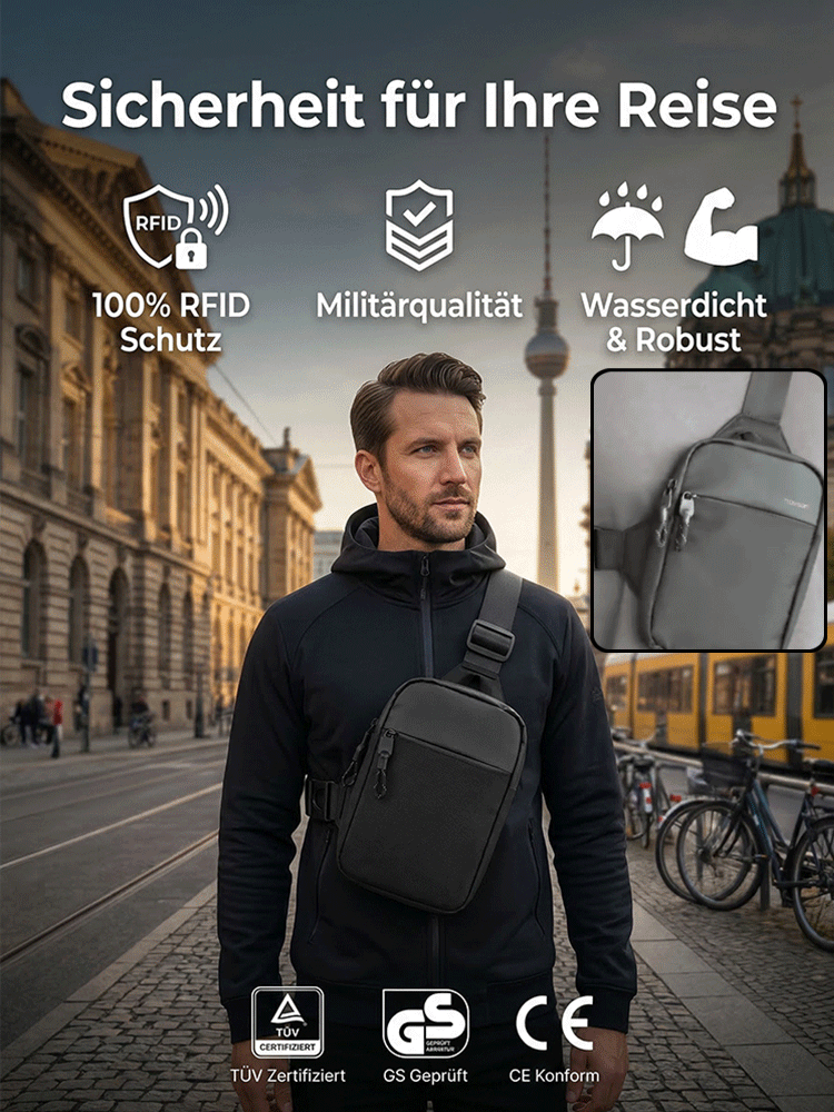 Wasserdichtes, diebstahlsicheres Brusttaschen mit mehreren Fächern