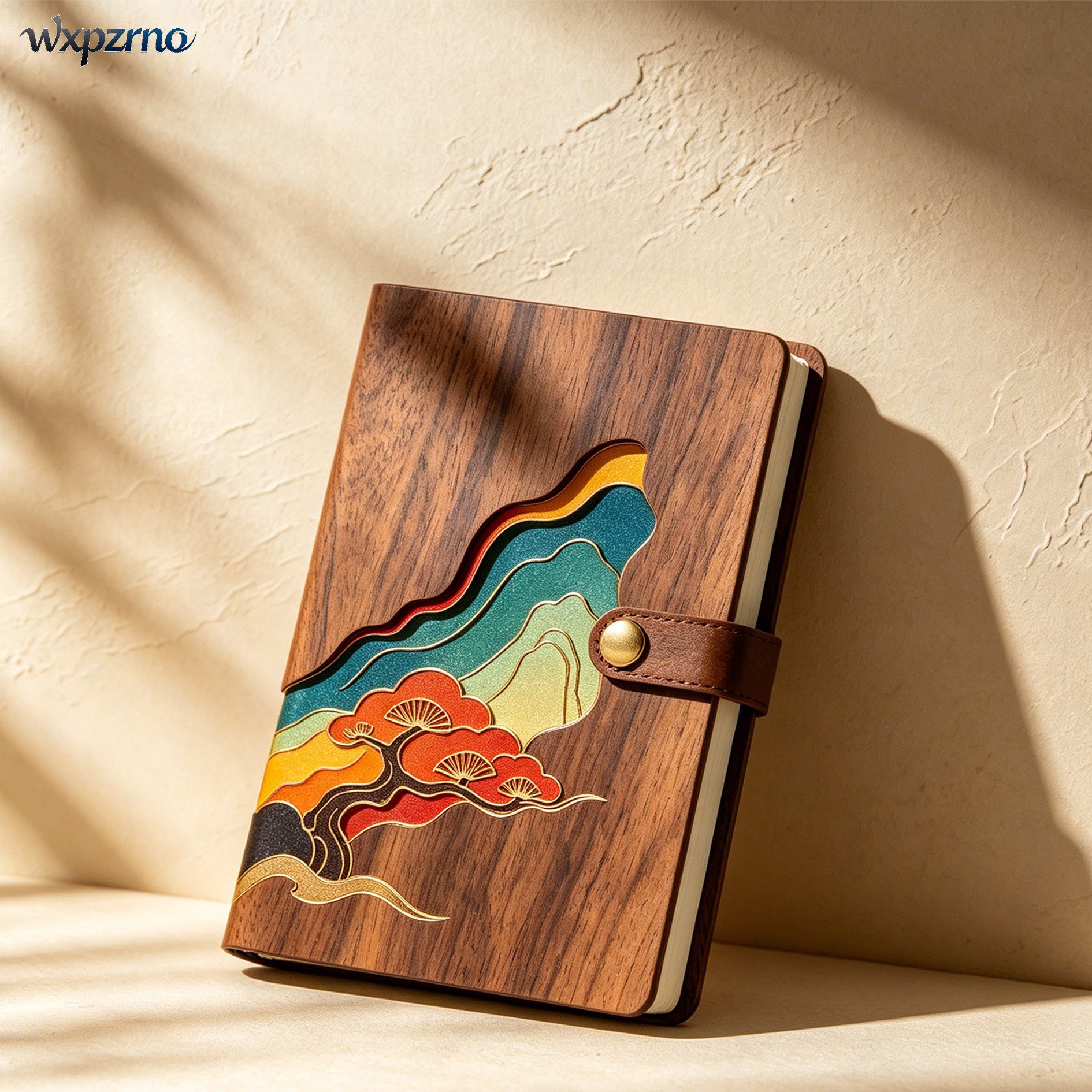 Eco-friendly wooden cover notebooks stacked together